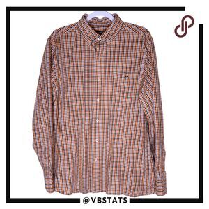 Fish Hippie Men's Solace Plaid Long Sleeve Cotton Button Down Shirt Orange Large